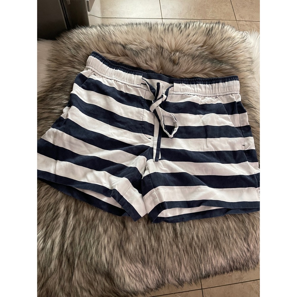 LOFT Navy and White Striped The Front Short With a Tie Waist Side Pockets Sz 8